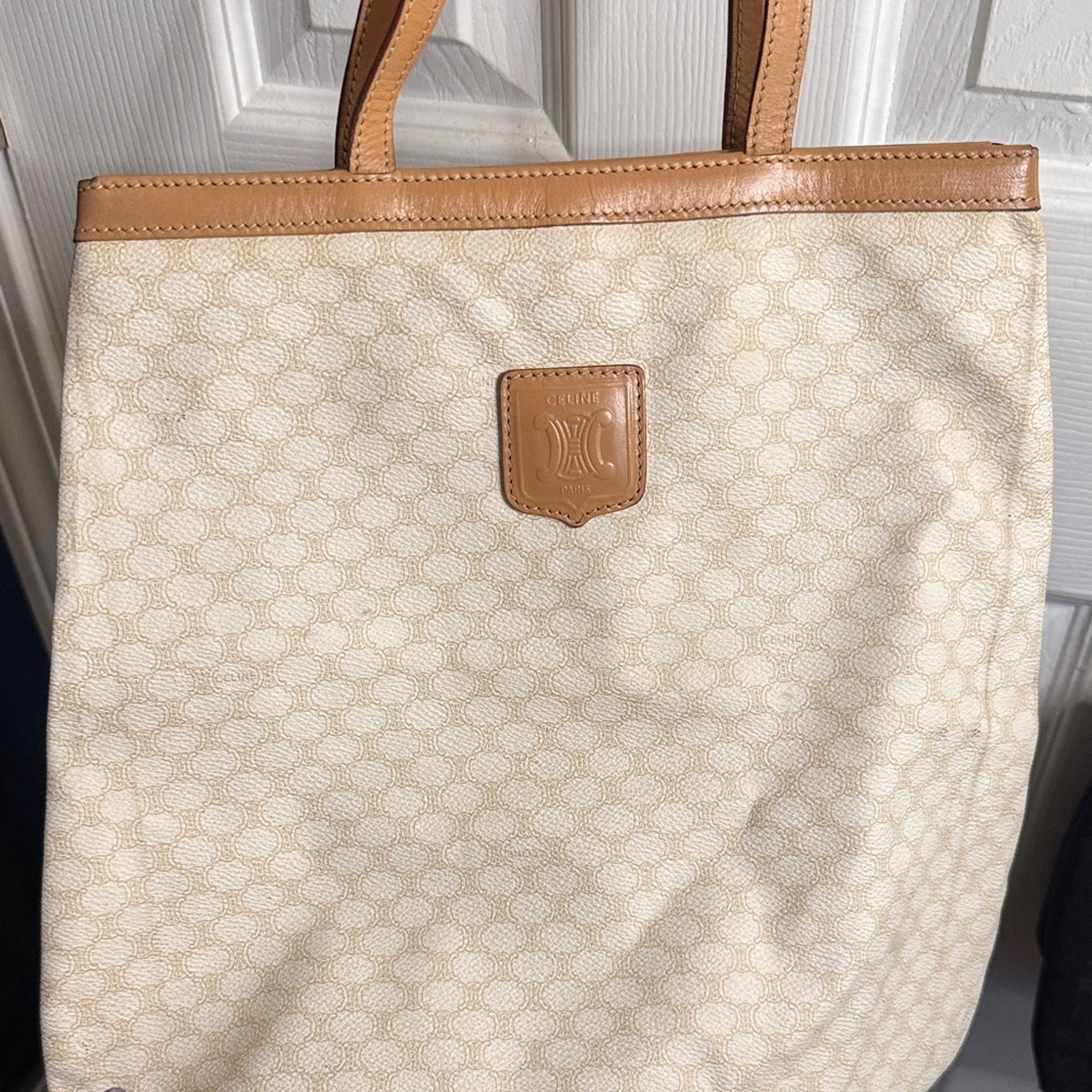 Celine Elegant Cream and Tan Tote Bag